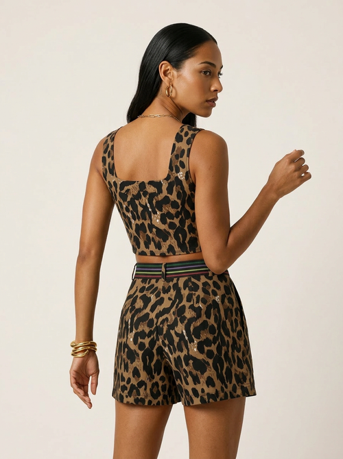 Audacious Leopard Mesh Short Set