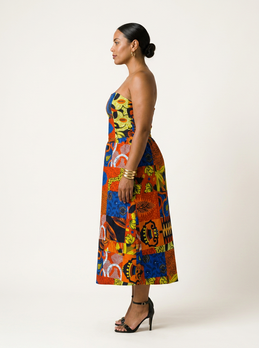 Radiant Zalunni Zelomni Midi Chiffon Strapless Dress