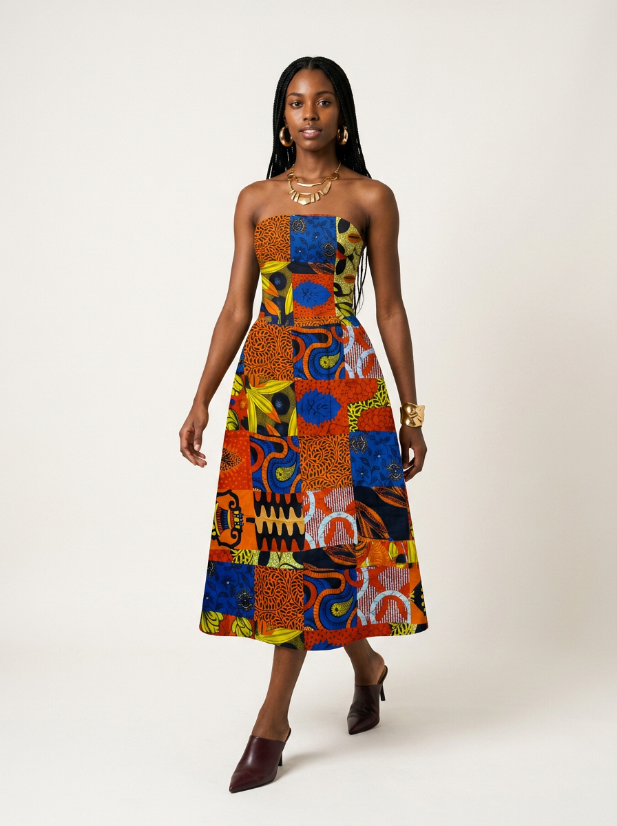 Radiant Zalunni Zelomni Midi Chiffon Strapless Dress