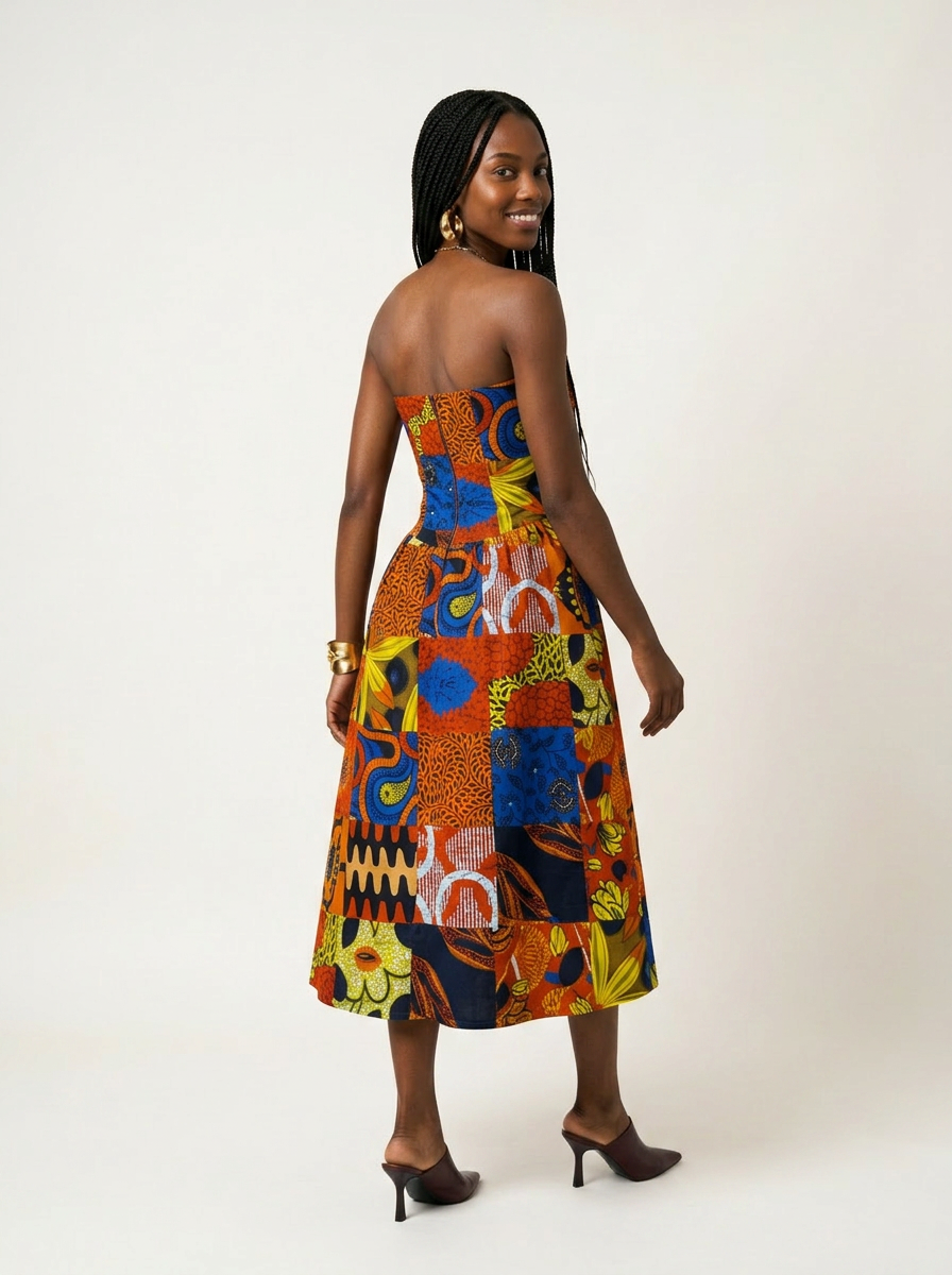 Radiant Zalunni Zelomni Midi Chiffon Strapless Dress