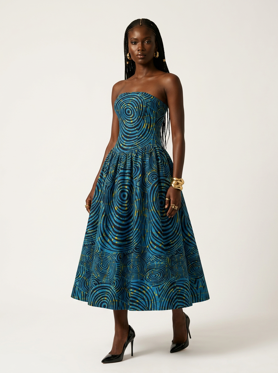 Magnetic Zovelo Zovumni Midi Ankara Strapless Dress